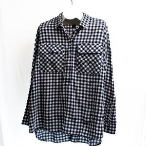 Old Navy Womens Boyfriend Fit Blue & White Plaid Button-Up Shirt XL